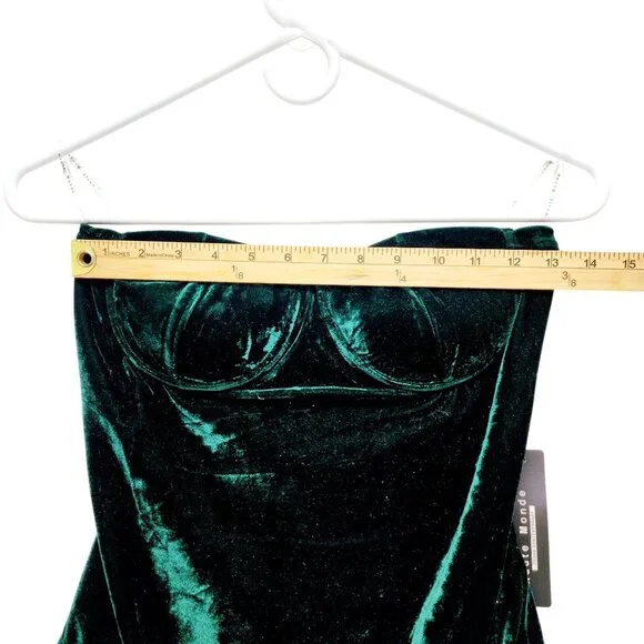 Emerald Green Velvet Bustier Bodysuit By Haute Monde Strapless Womens Size L - Picture 6 of 9